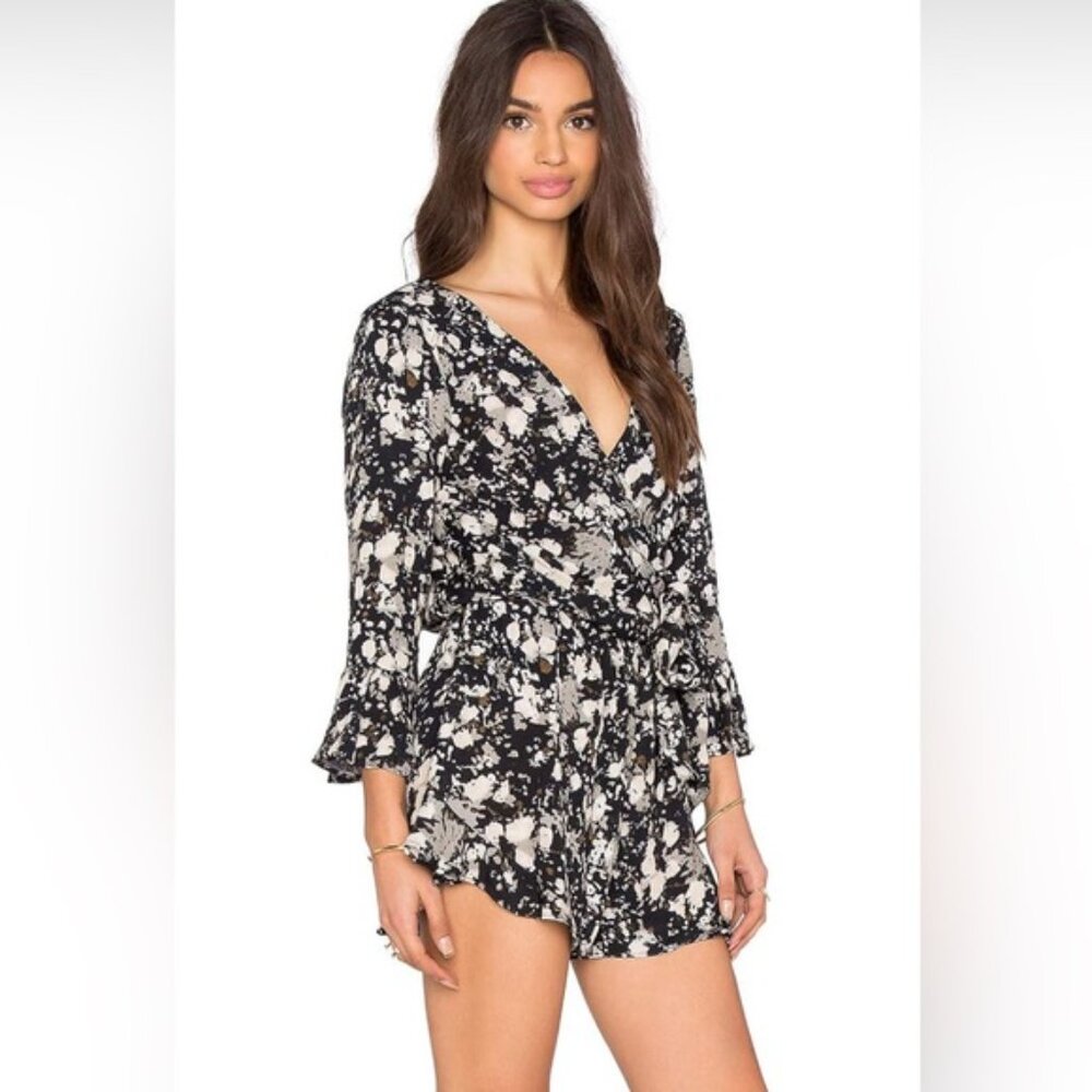 Free People All The Right Ruffles Romper XS Black White Ruffle